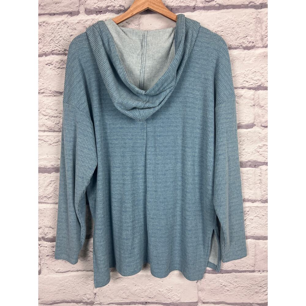 Loft Womens M Coastal Minimalist Lagenlook Soft Norm V-Neck Ribbed Knit Hoodie - Picture 4 of 10